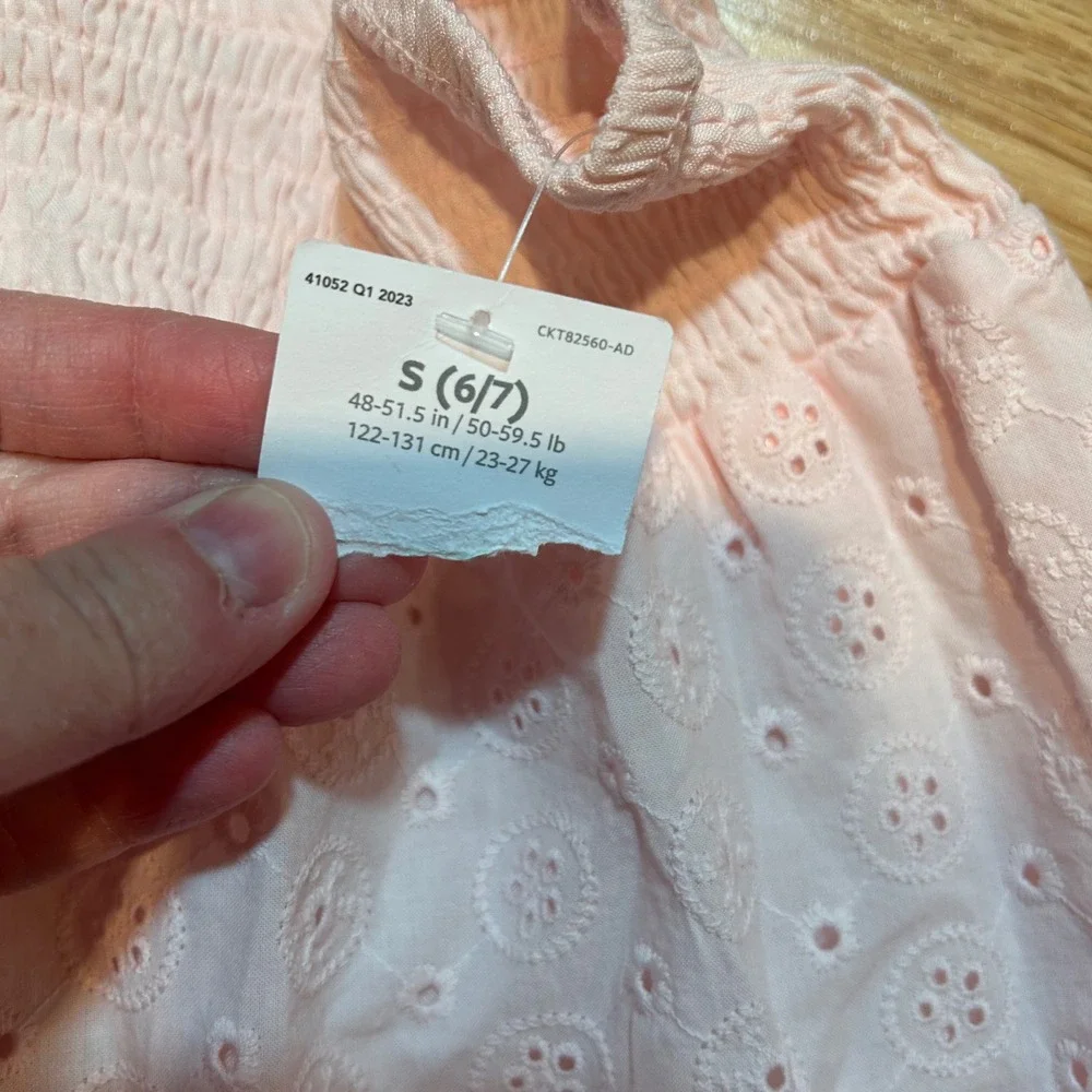 Carters Kid Girls Pink Eyelet Tiered Skirt‎ Smocked Waist Size S 6/7